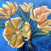Yellow Parrot Tulips on Blue