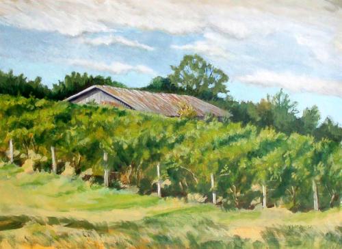 Vines and Barn, Mixed media