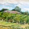 Vines and Barn, Mixed media