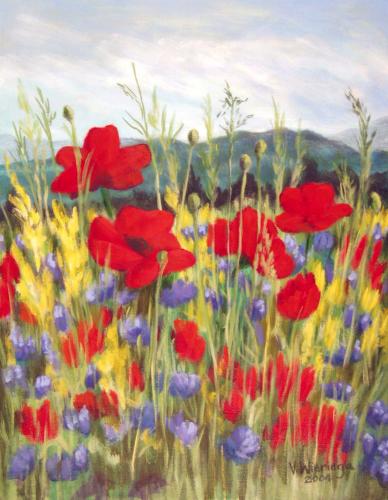 Roadside Poppies 2, Acrylic (SOLD)