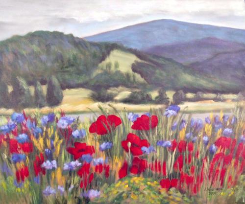 Roadside Poppies 3, Acrylic  (SOLD)