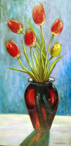 Tulips in Mom\'s Vase, Acrylic (SOLD)