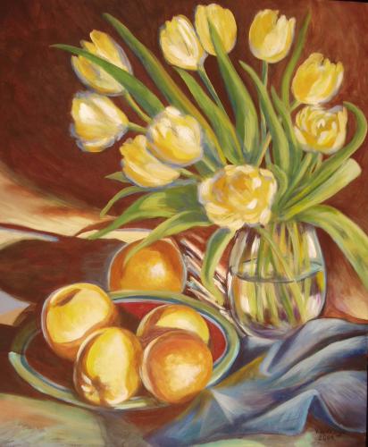 Yellow Tulips with Fruit, Acrylic