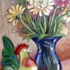 Zinnias and Rooster 2, Acrylic