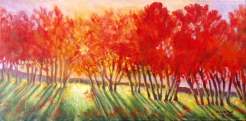 Sun Behind Red Trees, Acrylic (SOLD)