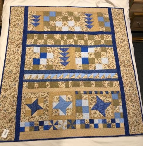 blue and beige collage quilt